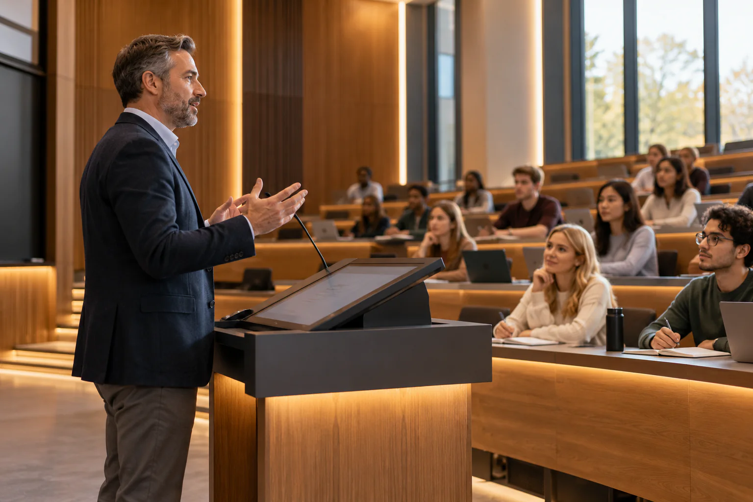 Digital podium in a modern lecture room