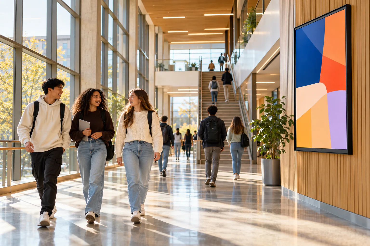 Digital signage display in a contemporary campus