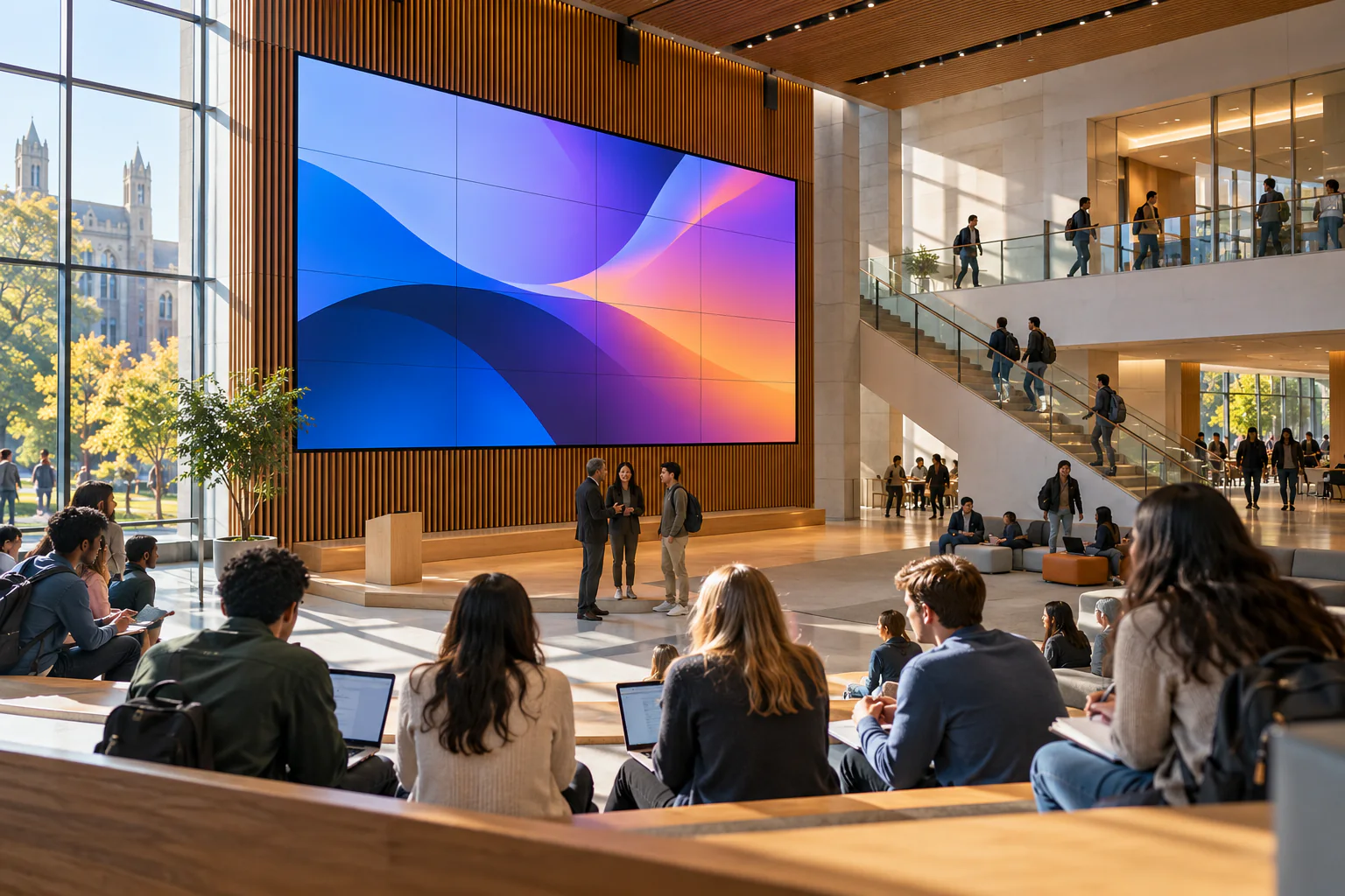 Video wall installation in a university atrium